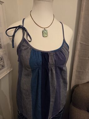 Y2K Roxy Ruched Bust & Back Chambray Striped Babydoll Camisole